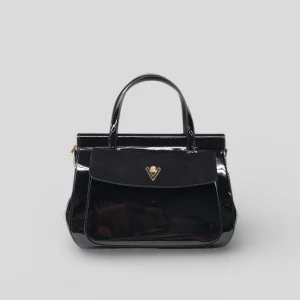 Borsa a mano grande KATIA in vernice e camoscio nero