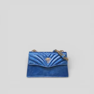 Borsa a spalla LEA in vernice grease blu oceano