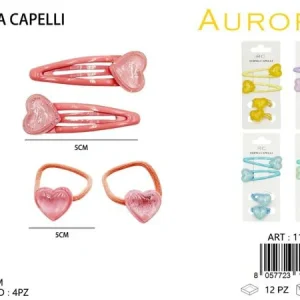Kit Coordinato AURORA: Mollette Clic-Clac ed Elastici a Forma di Cuore