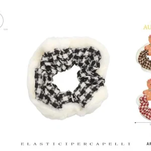 Fermacoda Scrunchie Invernale AURORA: Mix Pied de Poule e Morbido Peluche