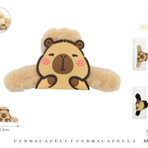 Pinza Fermacapelli AURORA in Morbido Peluche con Design Capibara