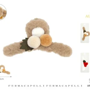 Pinza Fermacapelli AURORA in Peluche con Decorazione a Ciliegia