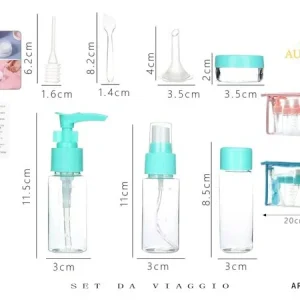Kit Porta Liquidi da Viaggio AURORA: Set Completo di Flaconi, Barattoli e Accessori