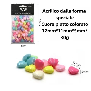 Acrilico dalla forma speciale cuore piatto colorato 12*11*5mm/30g