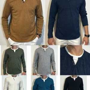 Maglia Uomo con Scollo a V e Dettaglio Bottoni