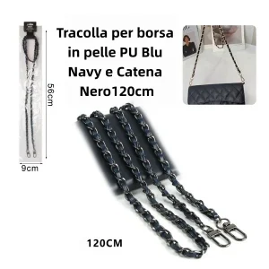 Tracolla Pelle e Catena 120cm Mix Materiali Elegante